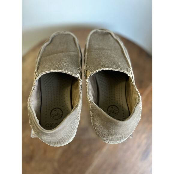 Crocs Santa Cruz II Youth Boy's Size j4 Shoes Khaki Canvas Slip On Kids Loafer - Picture 4 of 9